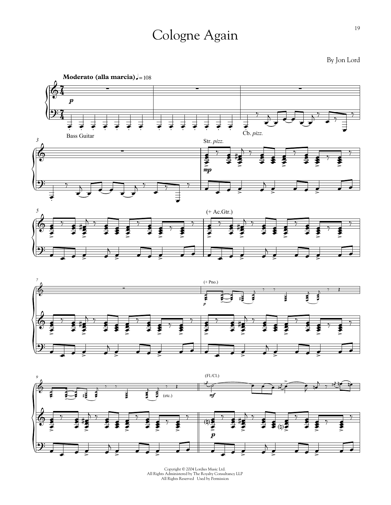 Download Jon Lord Cologne Again Sheet Music