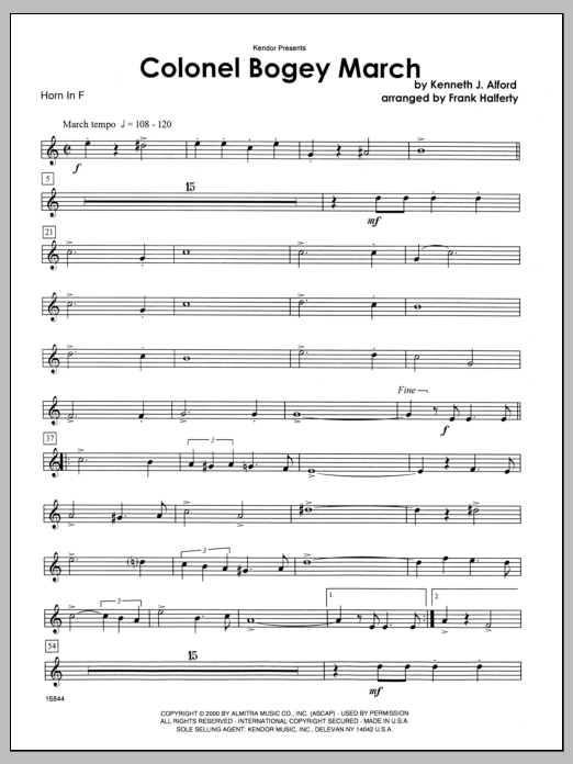 Download Halferty Colonel Bogey March - Horn in F Sheet Music