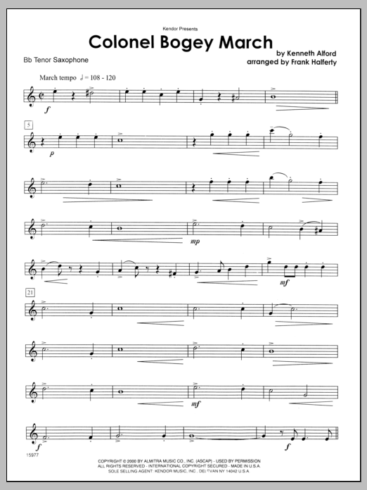 Download Halferty Colonel Bogey March - Tenor Sax Sheet Music