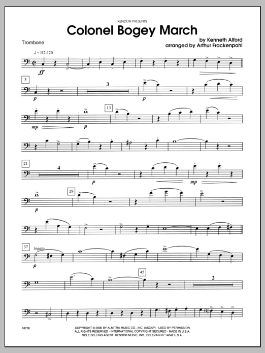 Download Arthur Frackenpohl Colonel Bogey March - Trombone Sheet Music