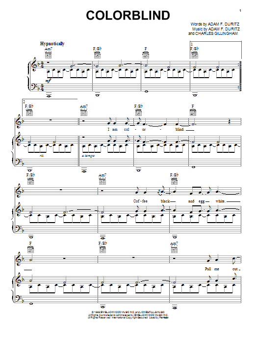 Download Counting Crows Colorblind Sheet Music