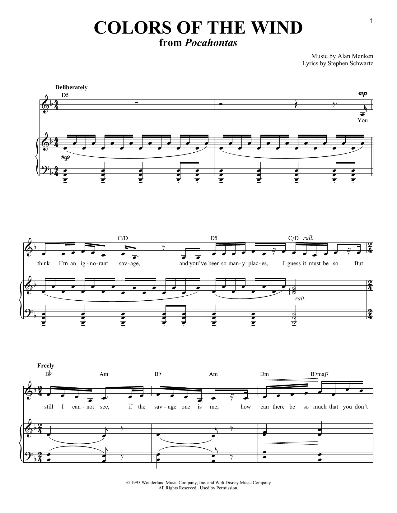 Download Alan Menken Colors Of The Wind (from Pocahontas) Sheet Music