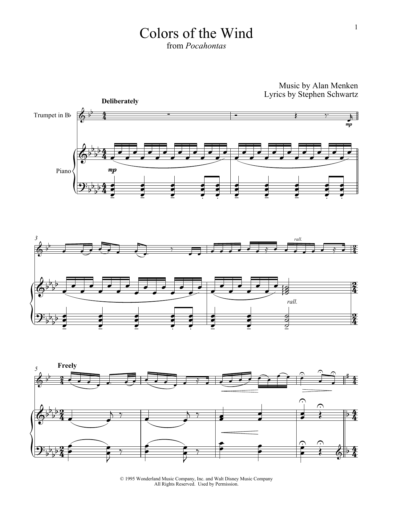 Download Alan Menken Colors Of The Wind (from Pocahontas) Sheet Music