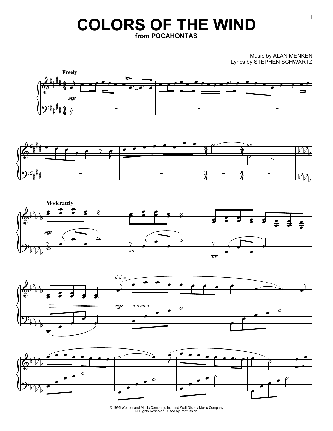 Download Alan Menken Colors Of The Wind (from Pocahontas) [C Sheet Music