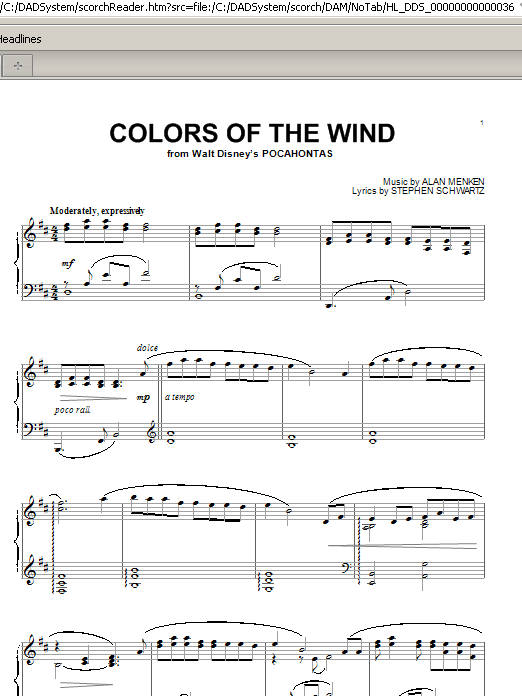 Download Alan Menken Colors Of The Wind Sheet Music