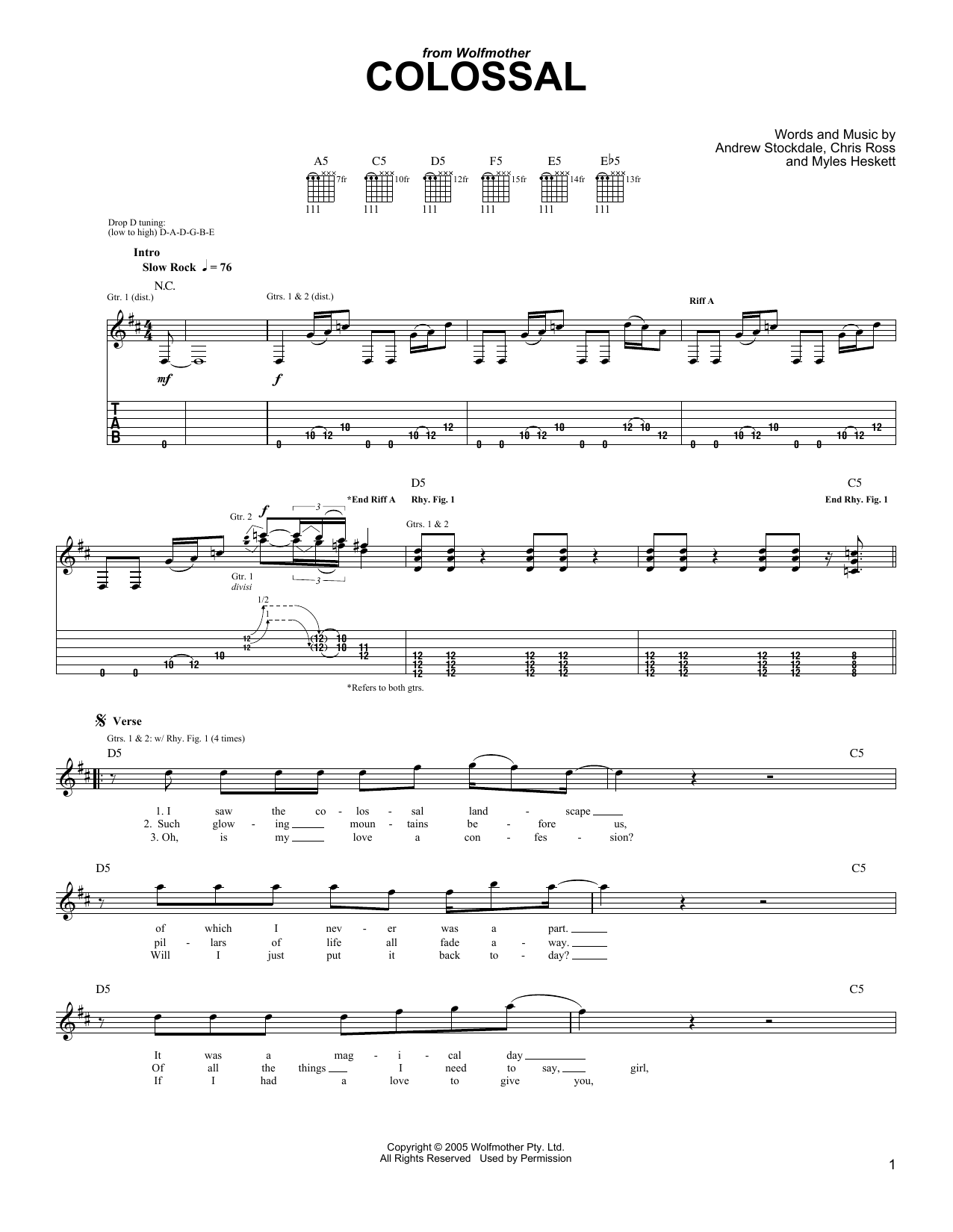 Download Wolfmother Colossal Sheet Music