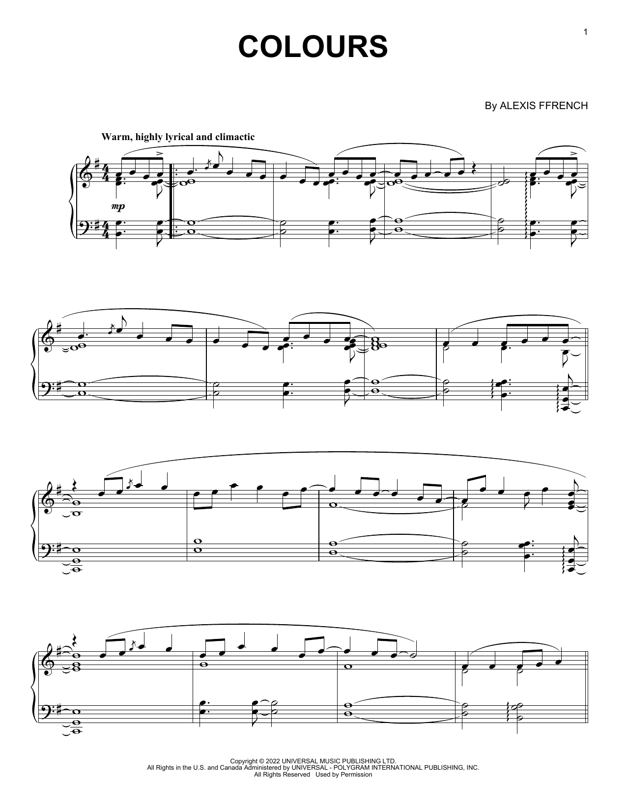 Download Alexis Ffrench Colours Sheet Music