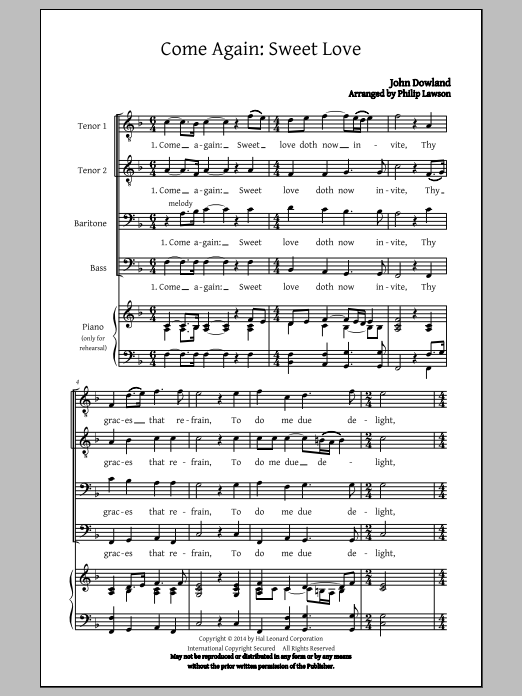 Download Philip Lawson Come Again, Sweet Love (Collection) Sheet Music