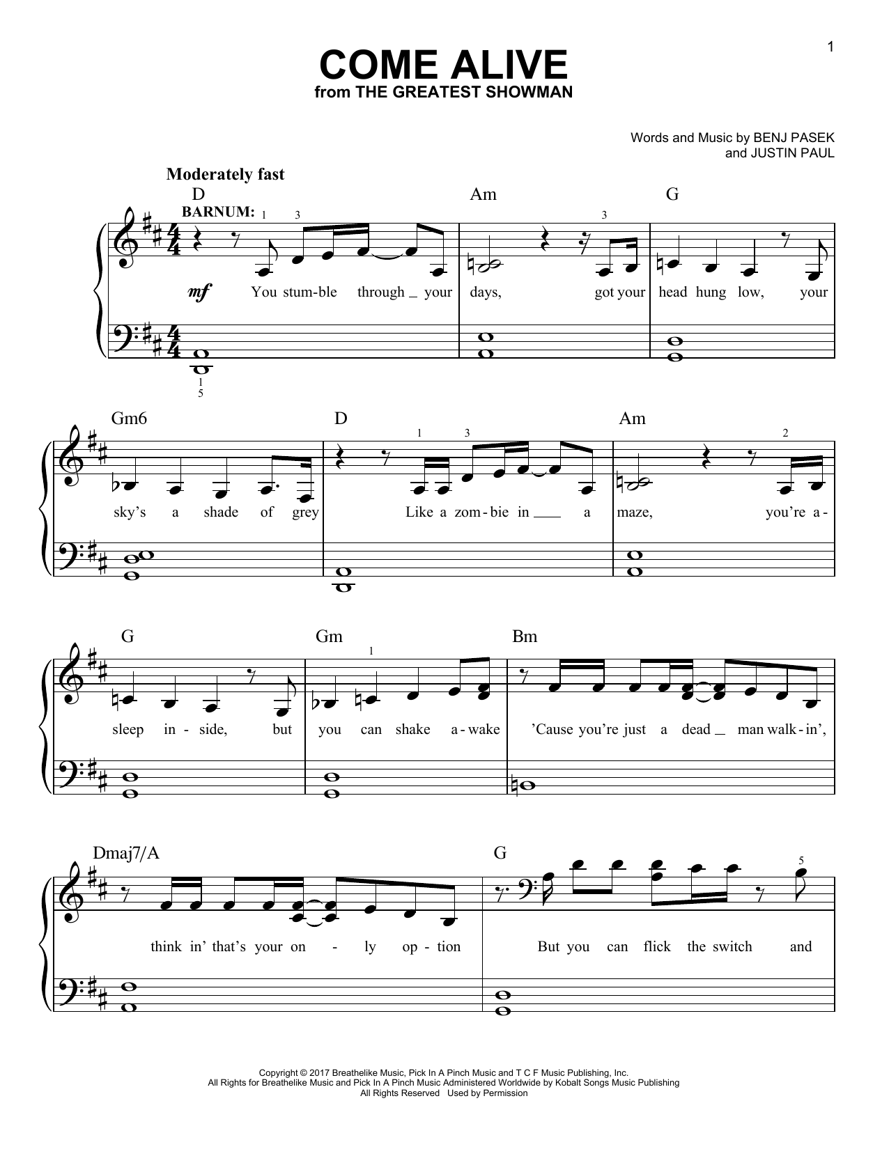 Download Pasek & Paul Come Alive (from The Greatest Showman) Sheet Music