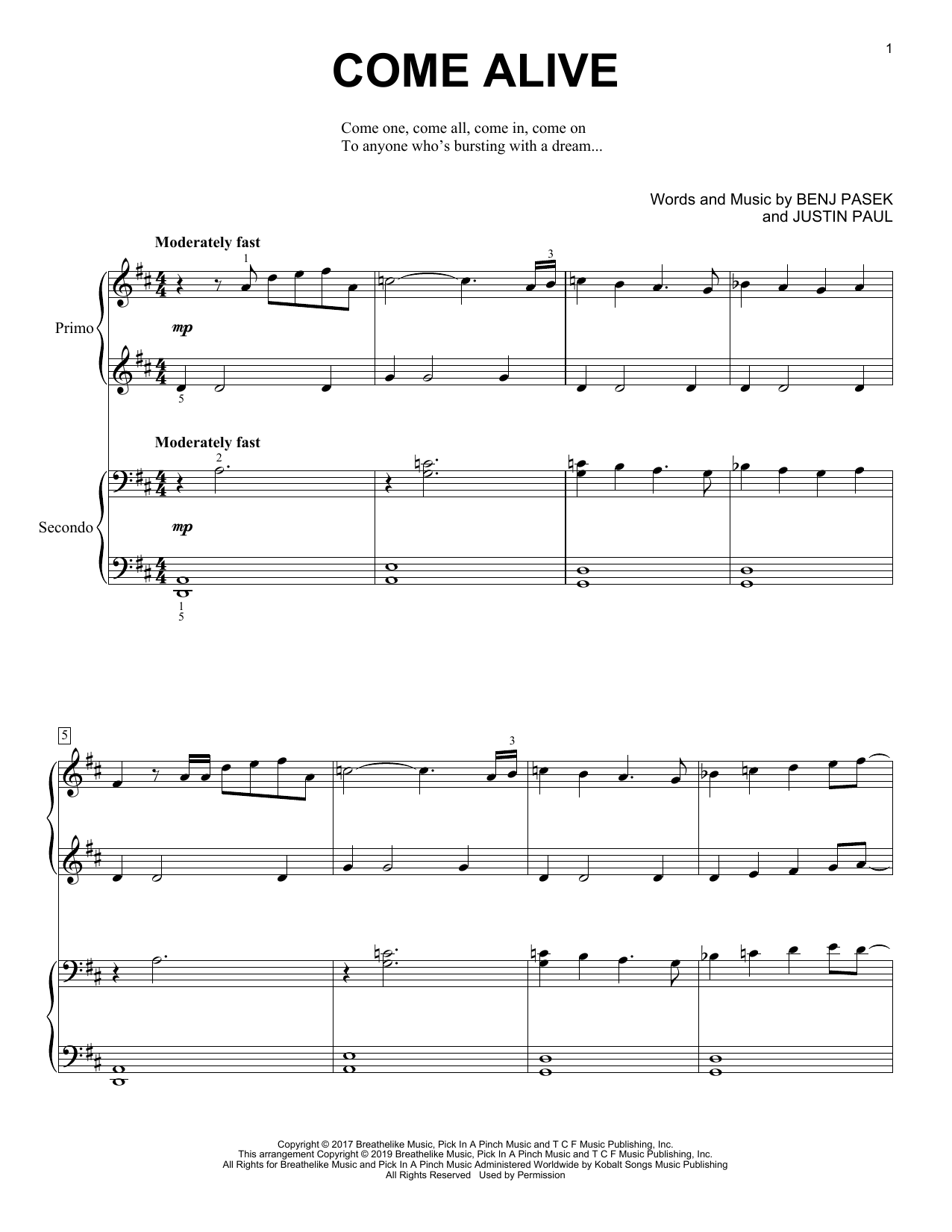 Download Pasek & Paul Come Alive (from The Greatest Showman) Sheet Music
