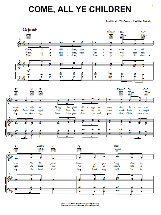 Download Traditional Come, All Ye Children Sheet Music