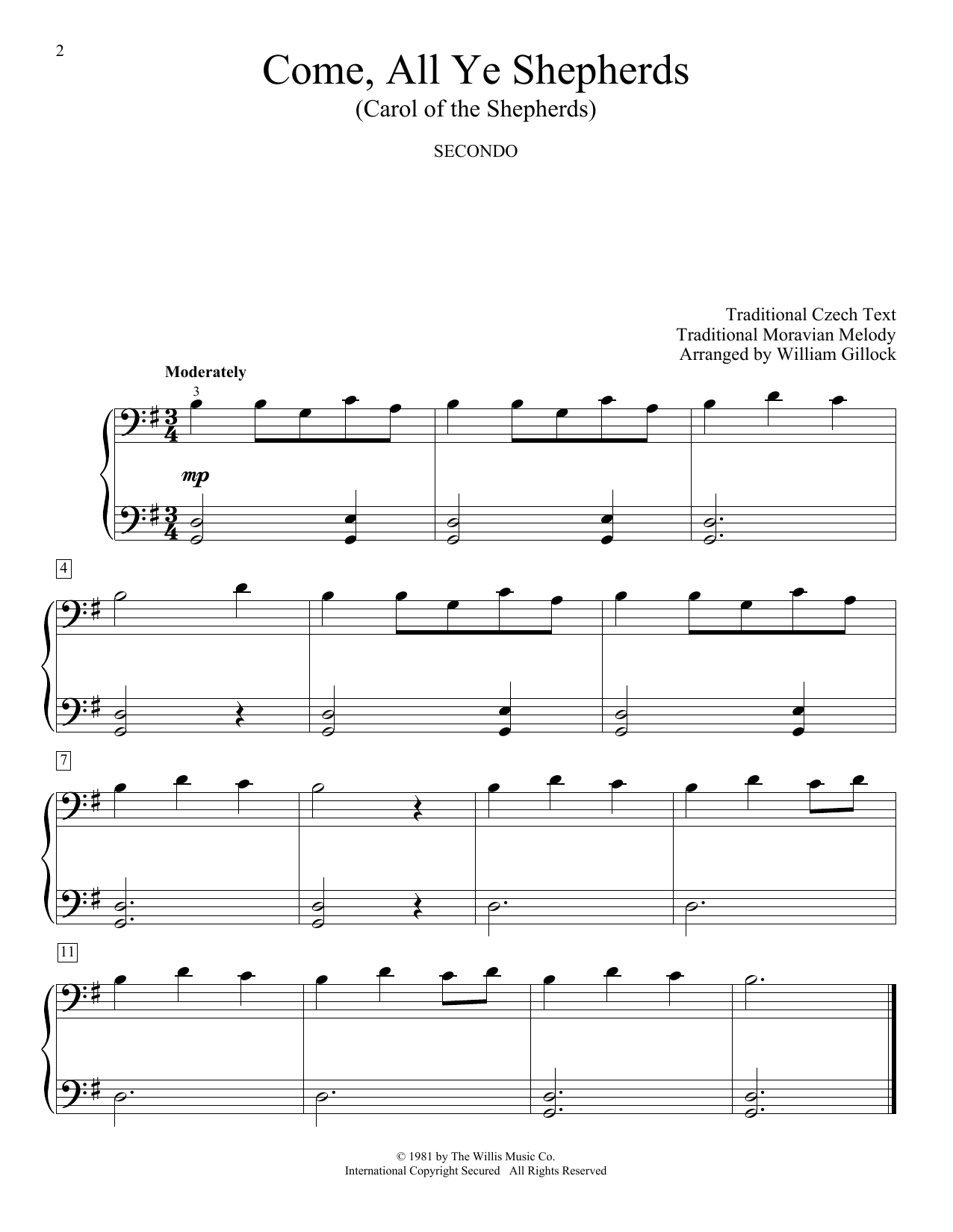 Download William Gillock Come, All Ye Shepherds (Carol Of The Sh Sheet Music