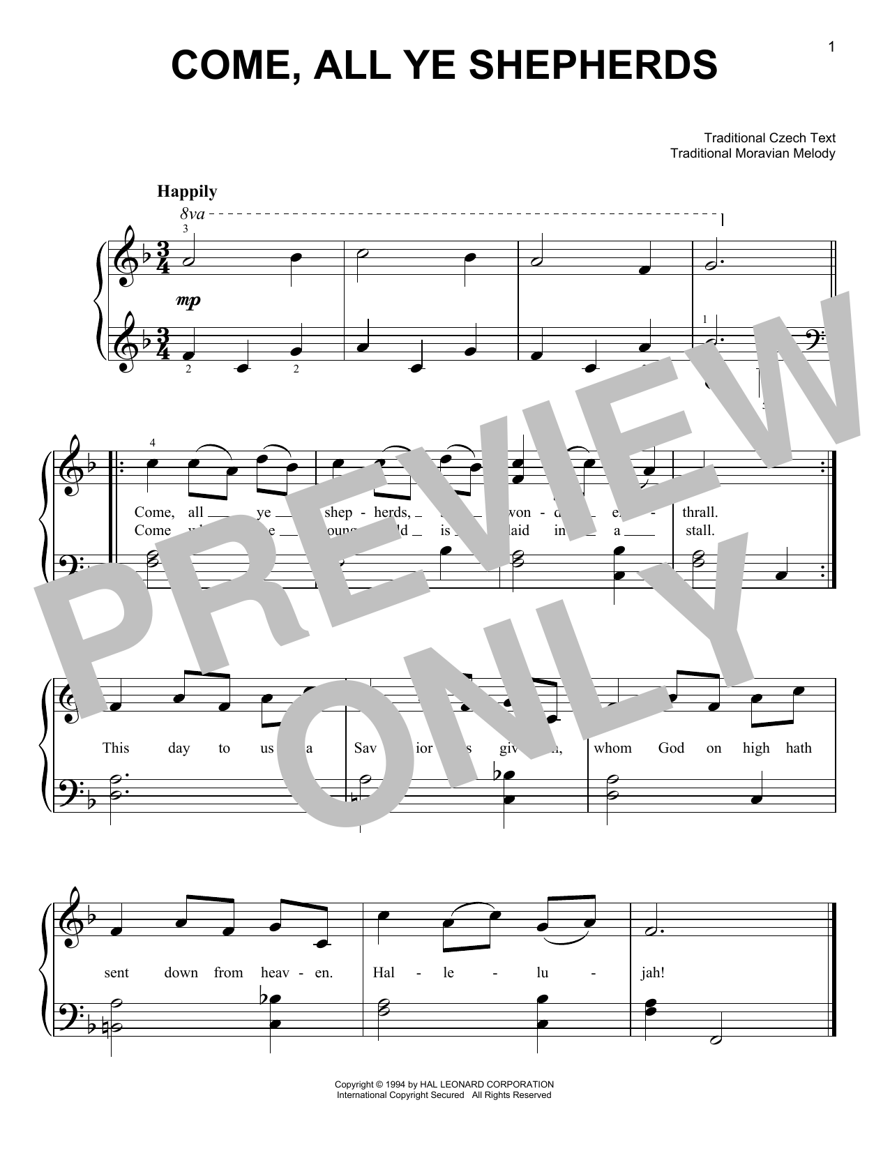 Download Traditional Moravian Melody Come, All Ye Shepherds Sheet Music