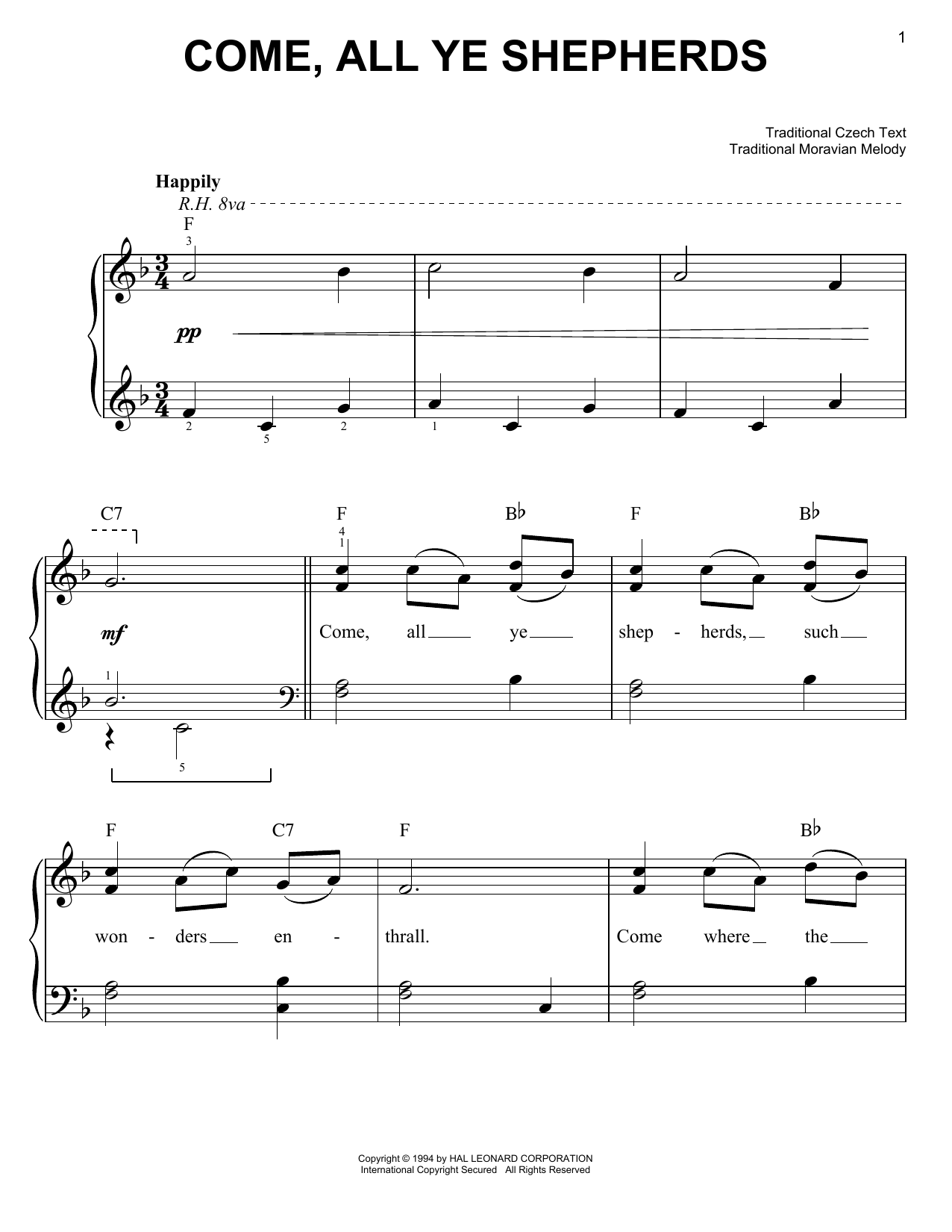 Download Traditional Come, All Ye Shepherds Sheet Music
