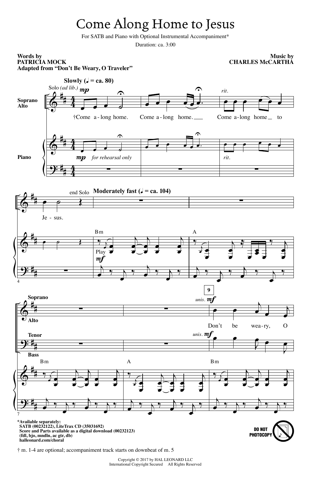 Download Charles McCartha Come Along Home To Jesus Sheet Music