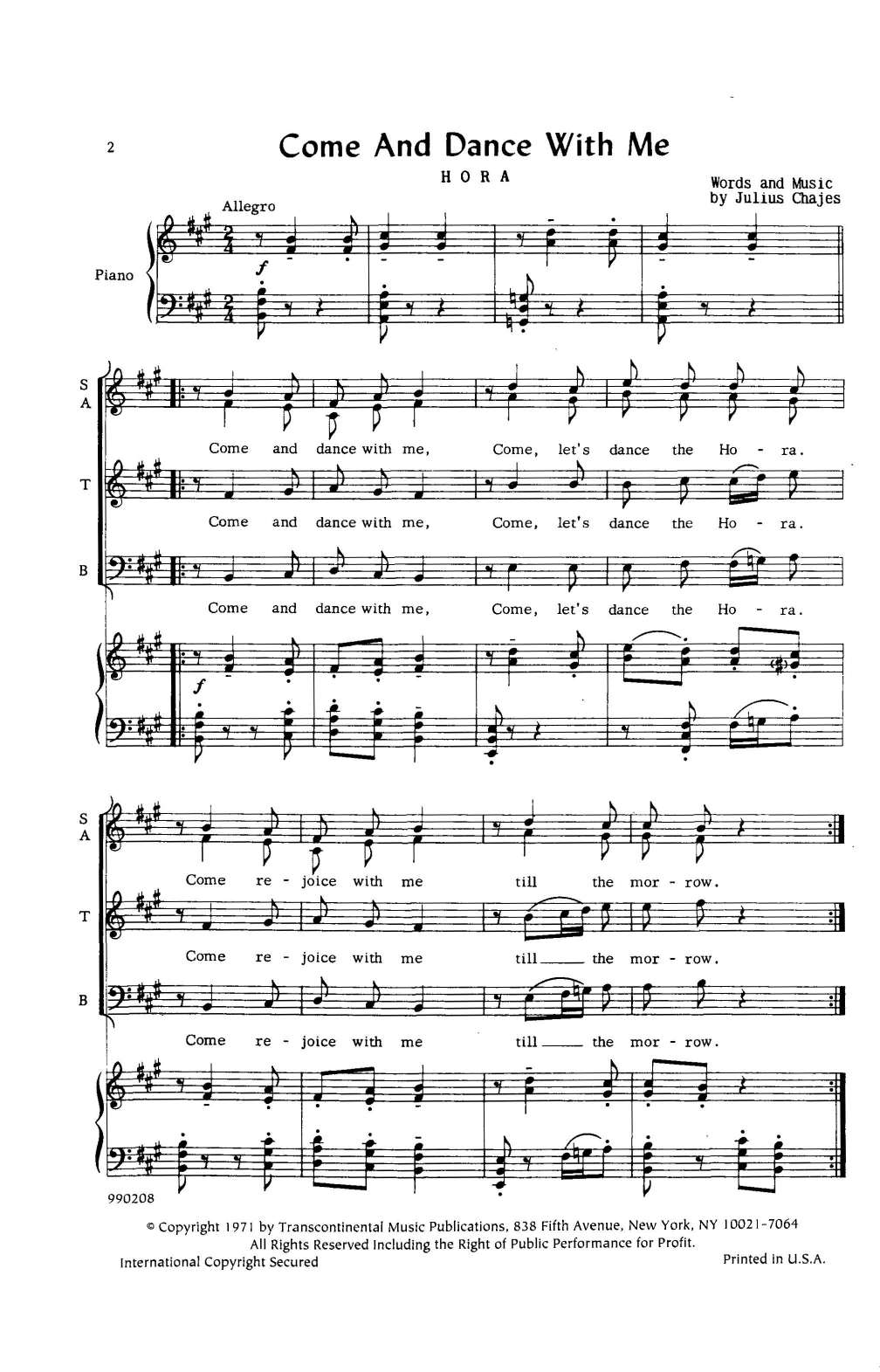 Download Julius Chajes Come And Dance With Me (Hora) Sheet Music