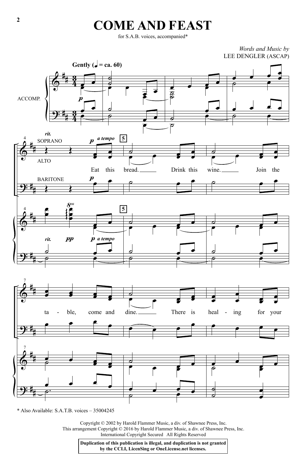 Download Lee Dengler Come And Feast Sheet Music