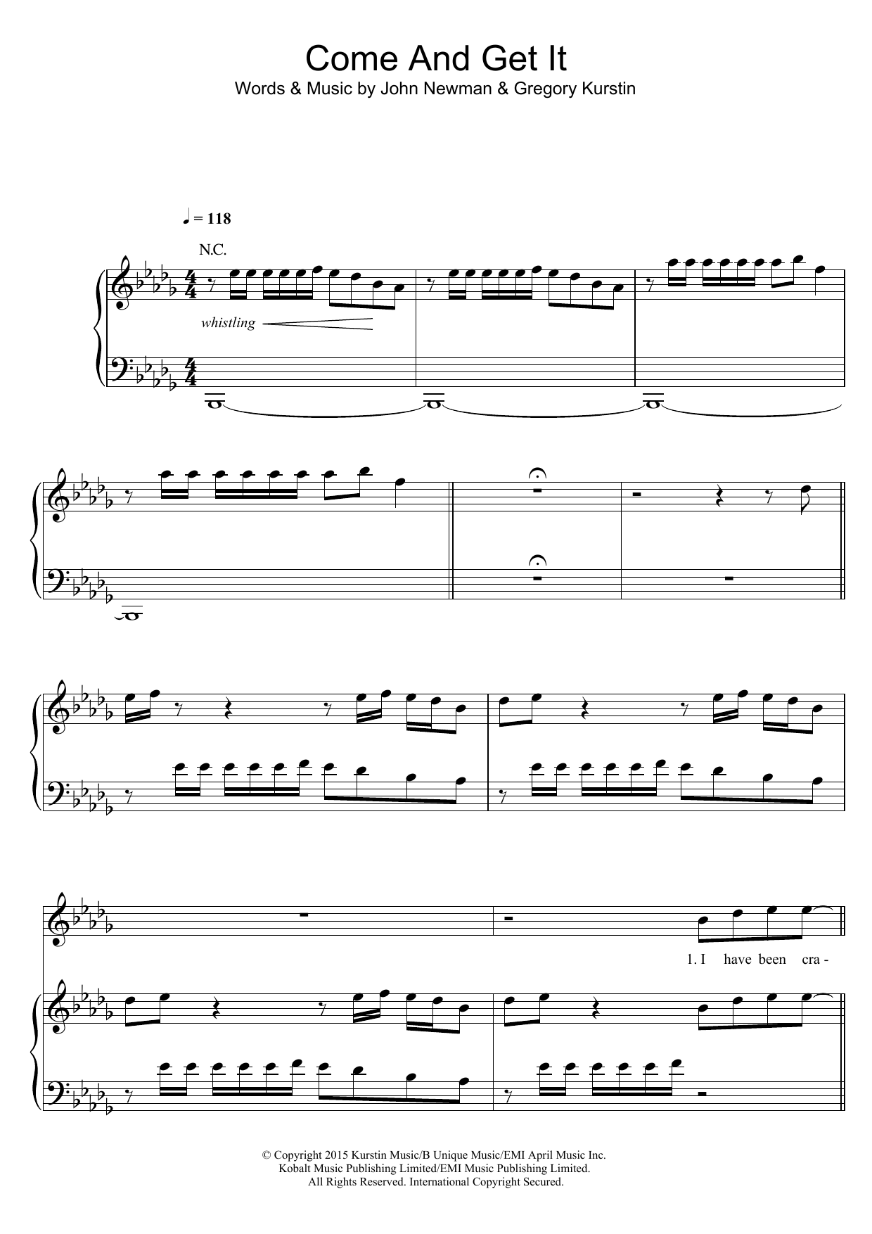 Download John Newman Come And Get It Sheet Music