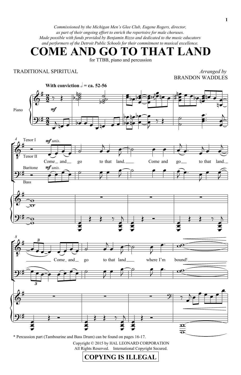 Download Traditional Spiritual Come And Go To That Land (arr. Brandon Sheet Music