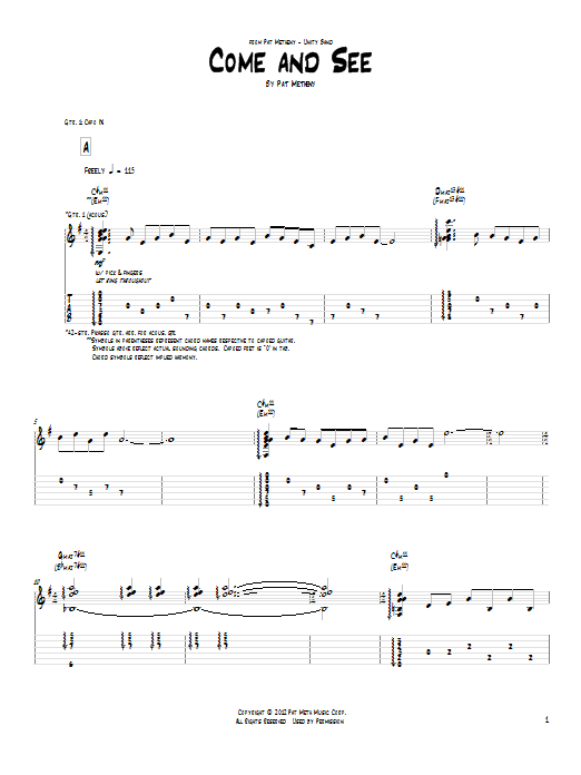 Download Pat Metheny Come And See Sheet Music