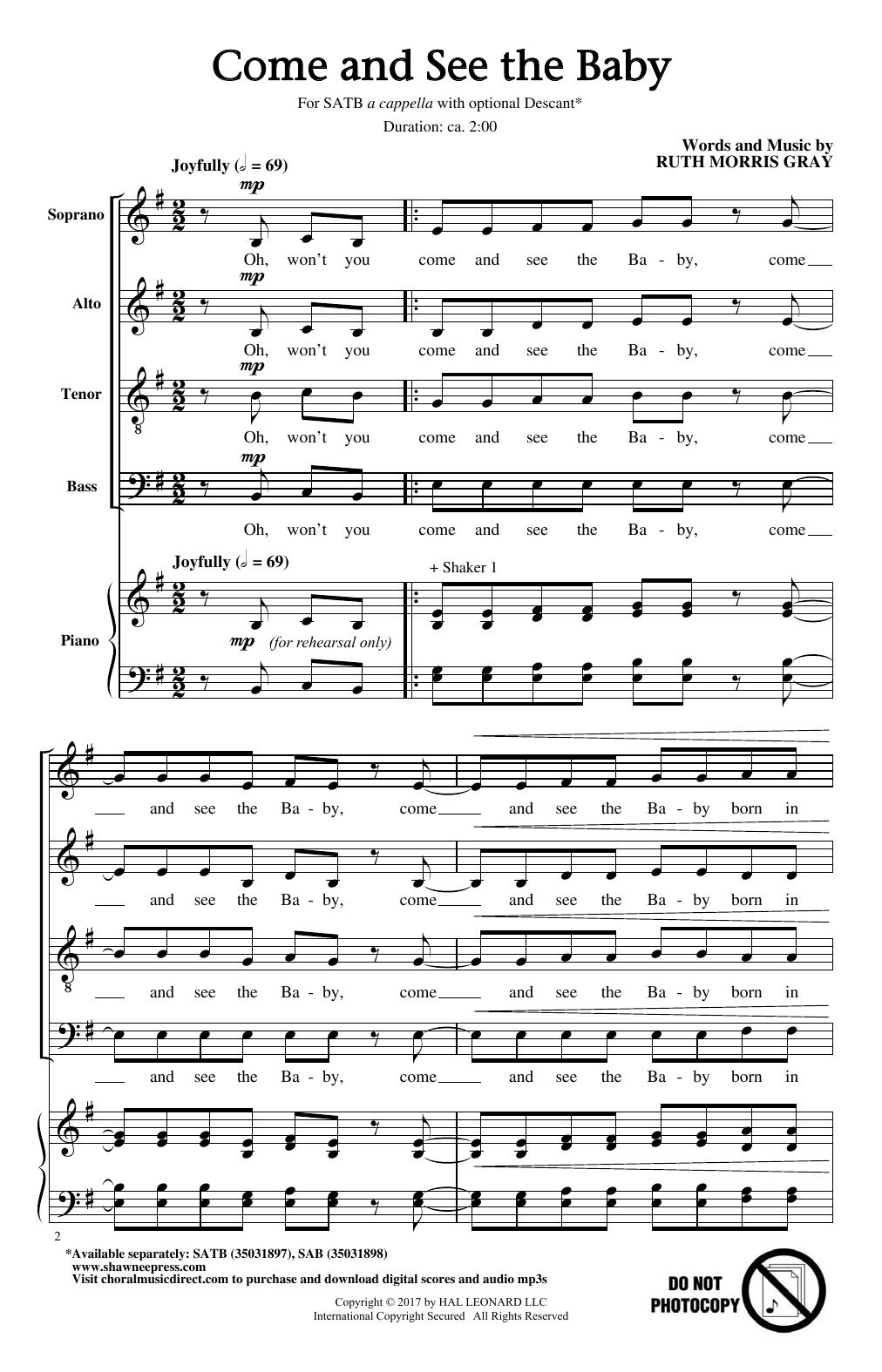 Download Ruth Morris Gray Come And See The Baby Sheet Music