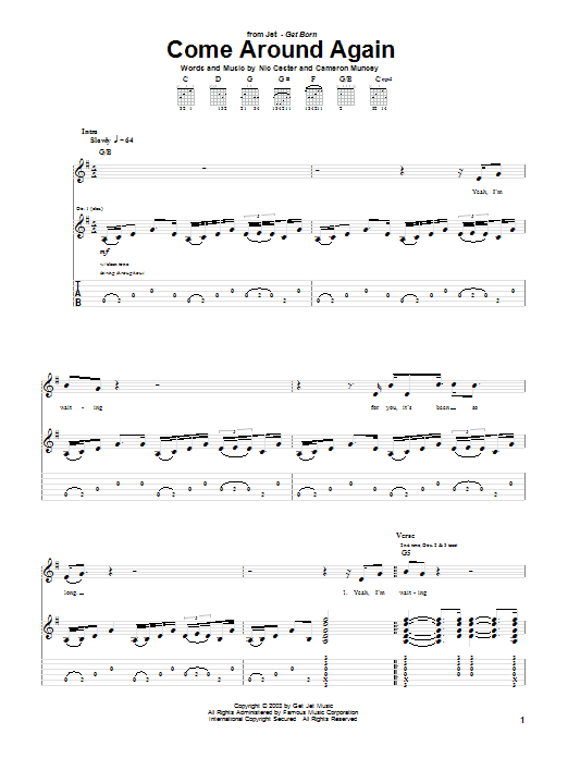 Download Jet Come Around Again Sheet Music
