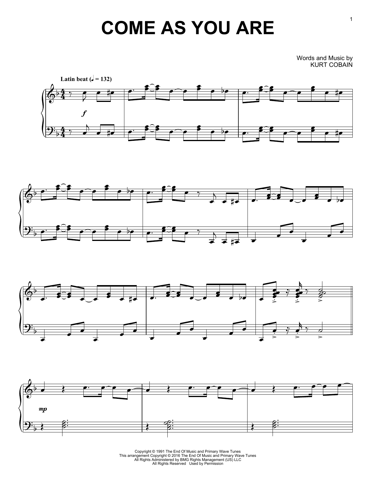 Download Nirvana Come As You Are [Jazz version] Sheet Music