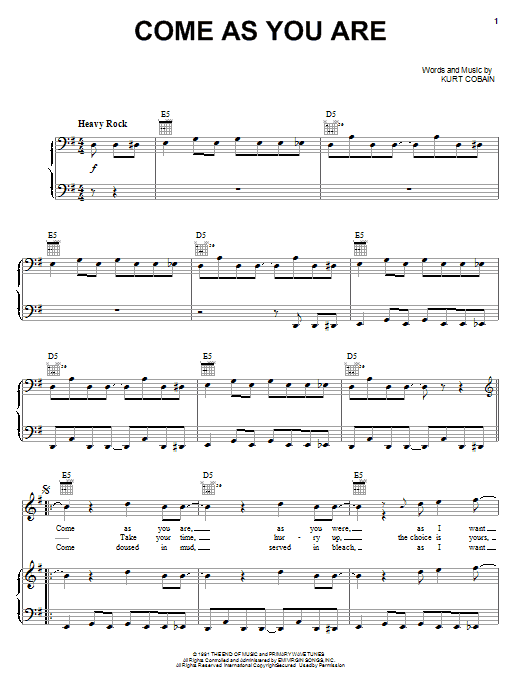 Download Nirvana Come As You Are Sheet Music