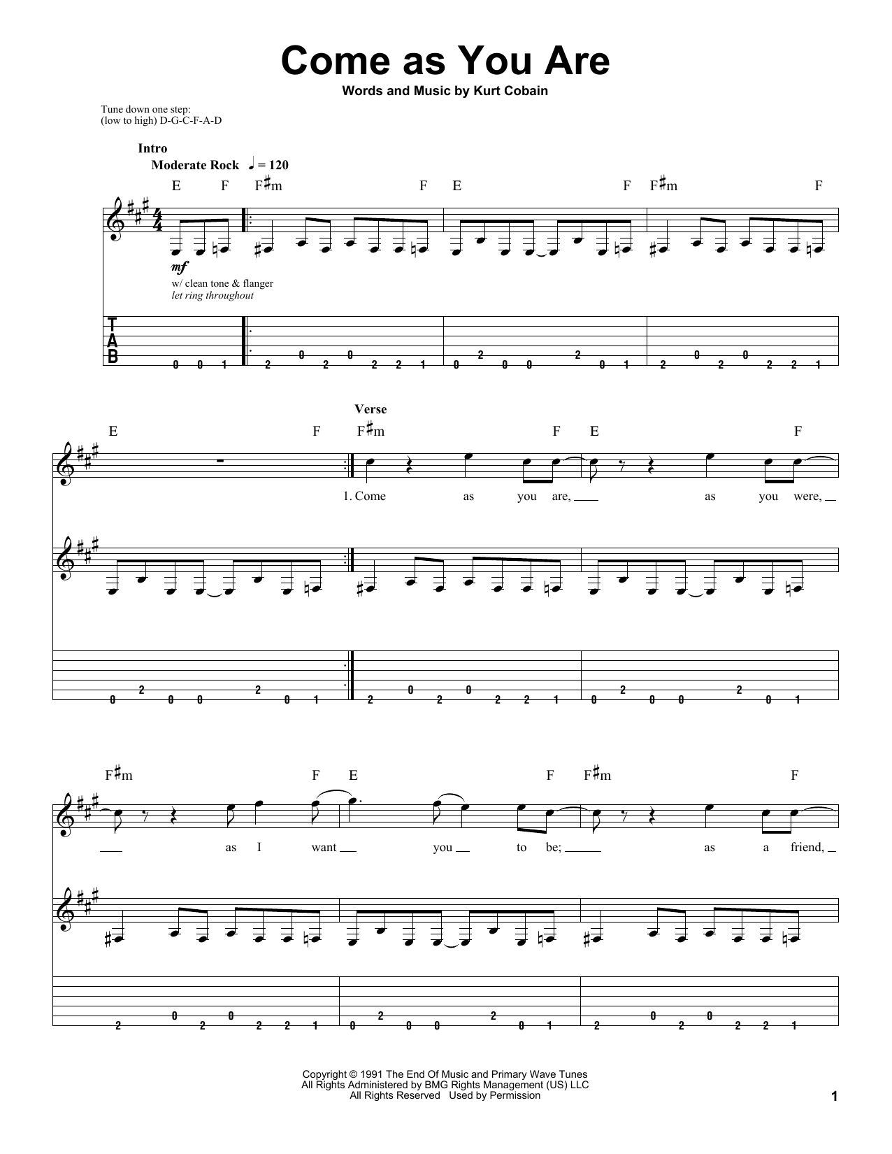 Download Nirvana Come As You Are Sheet Music