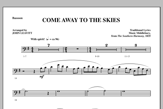 Download John Leavitt Come Away To The Skies - Bassoon Sheet Music