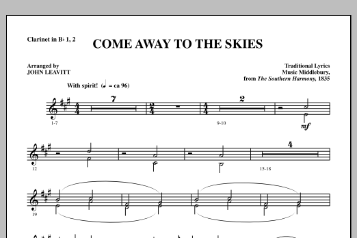 Download John Leavitt Come Away To The Skies - Bb Clarinet 1 Sheet Music