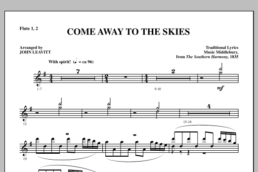 Download John Leavitt Come Away To The Skies - Flute 1 & 2 Sheet Music