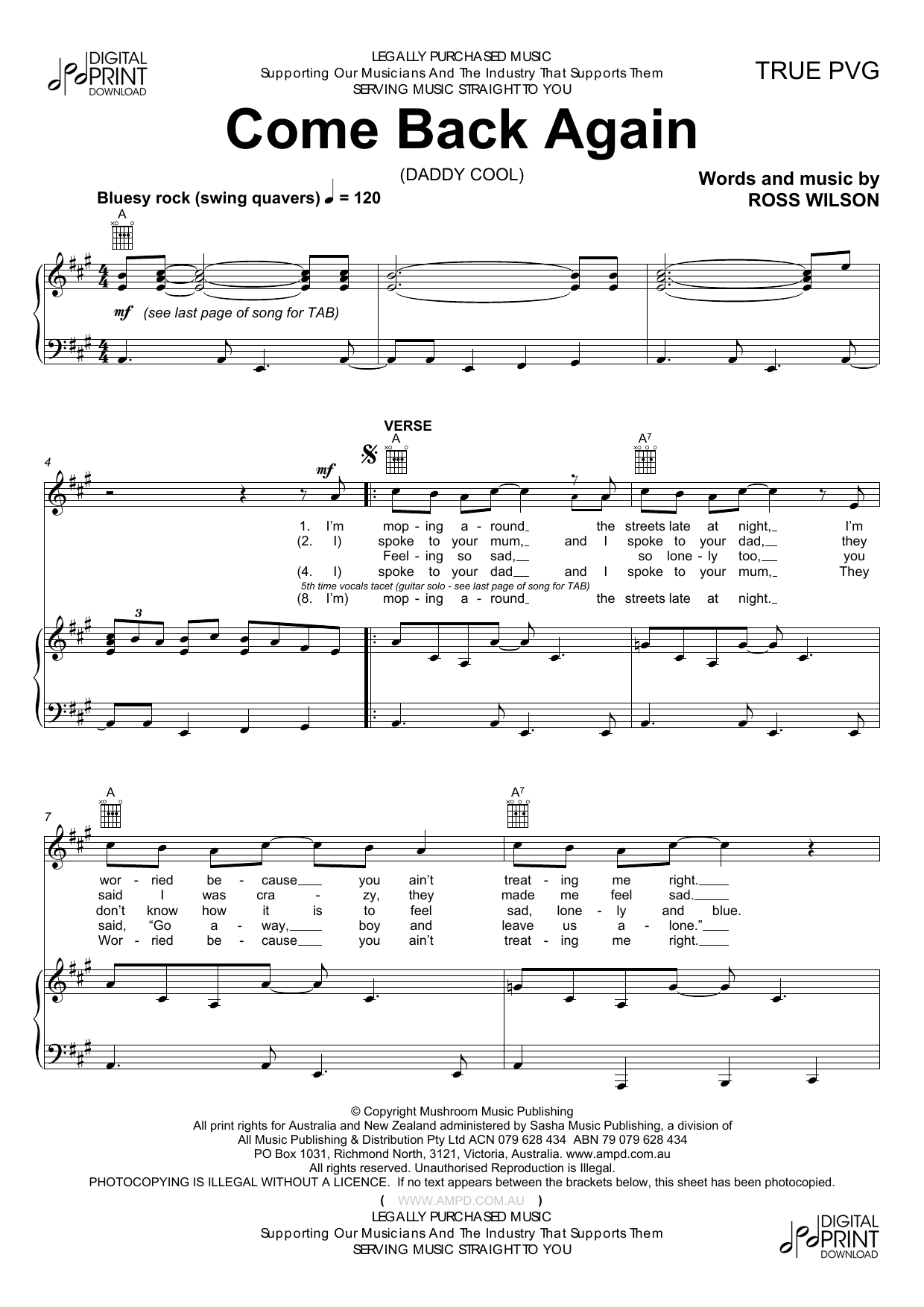Download Daddy Cool Come Back Again Sheet Music