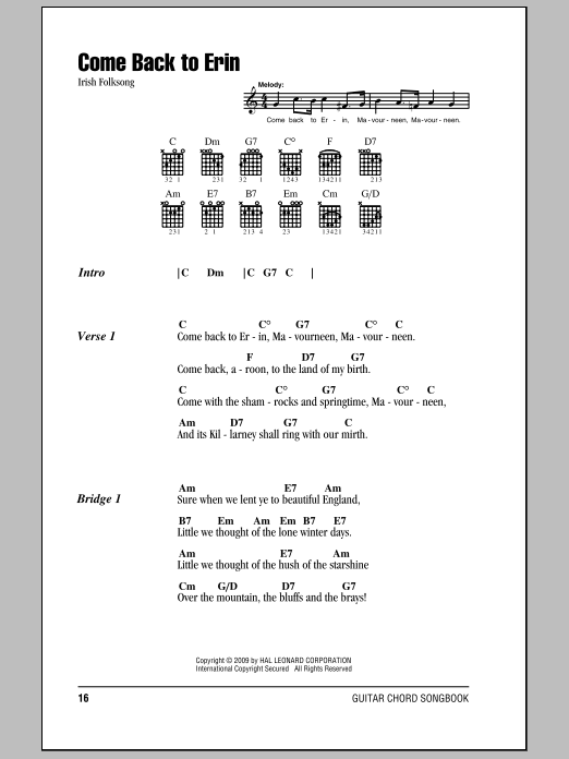 Download Irish Folksong Come Back To Erin Sheet Music