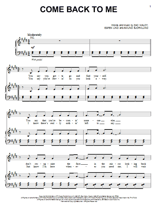 Download David Cook Come Back To Me Sheet Music
