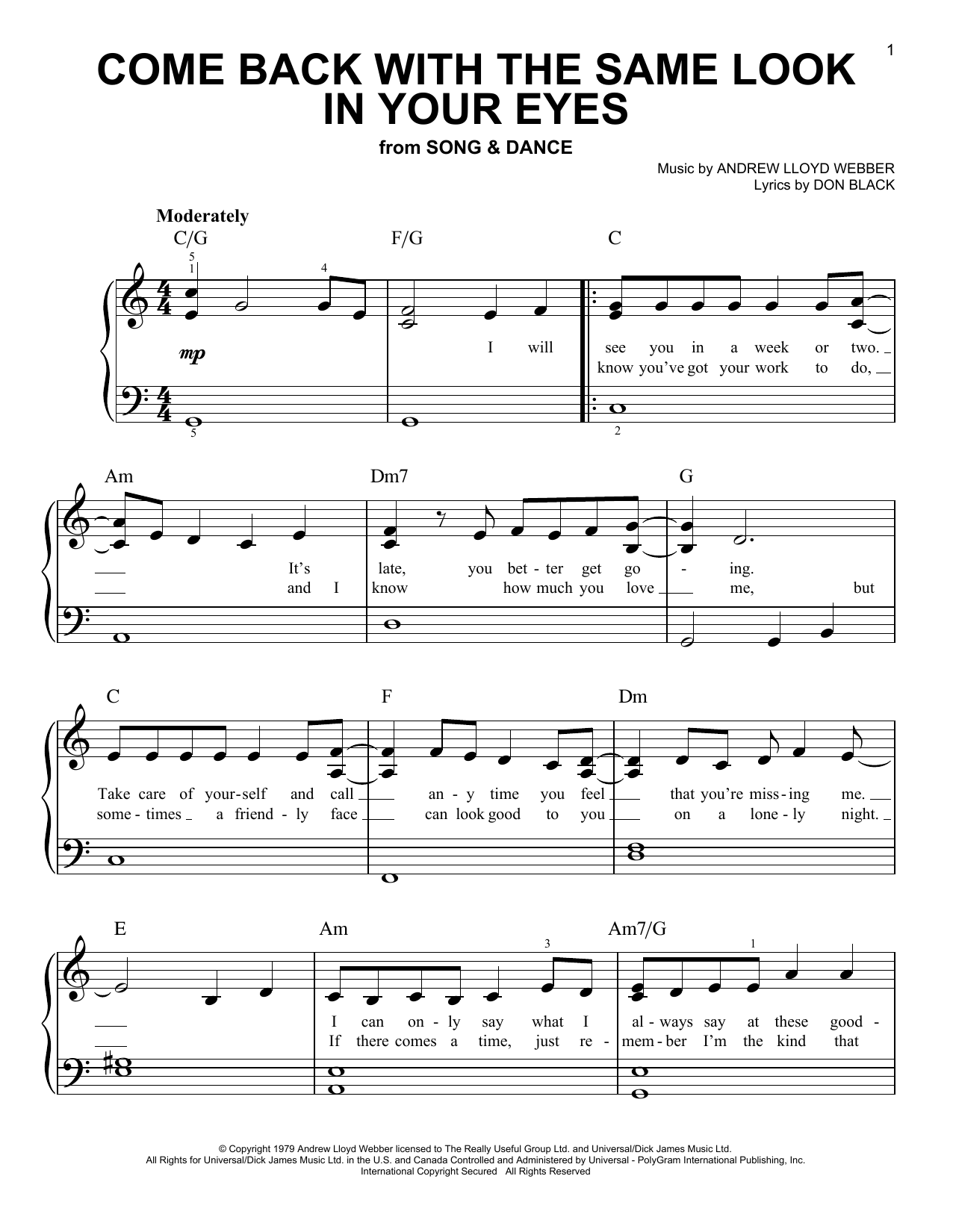 Download Andrew Lloyd Webber Come Back With The Same Look In Your Ey Sheet Music
