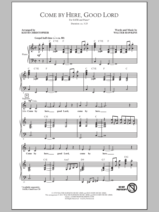 Download Keith Christopher Come By Here, Good Lord Sheet Music