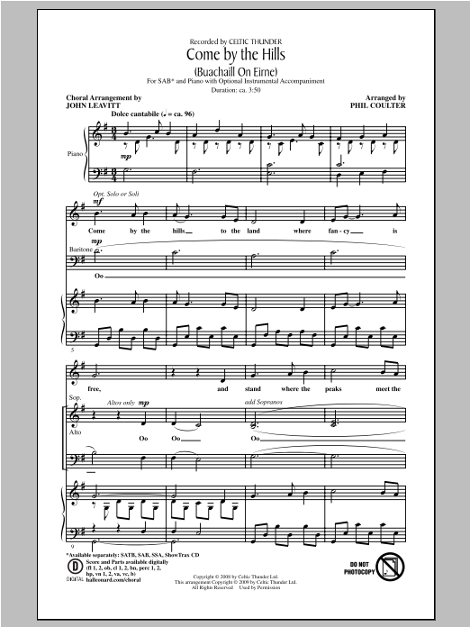 Download John Leavitt Come By The Hills (Buachaill On Eirne) Sheet Music