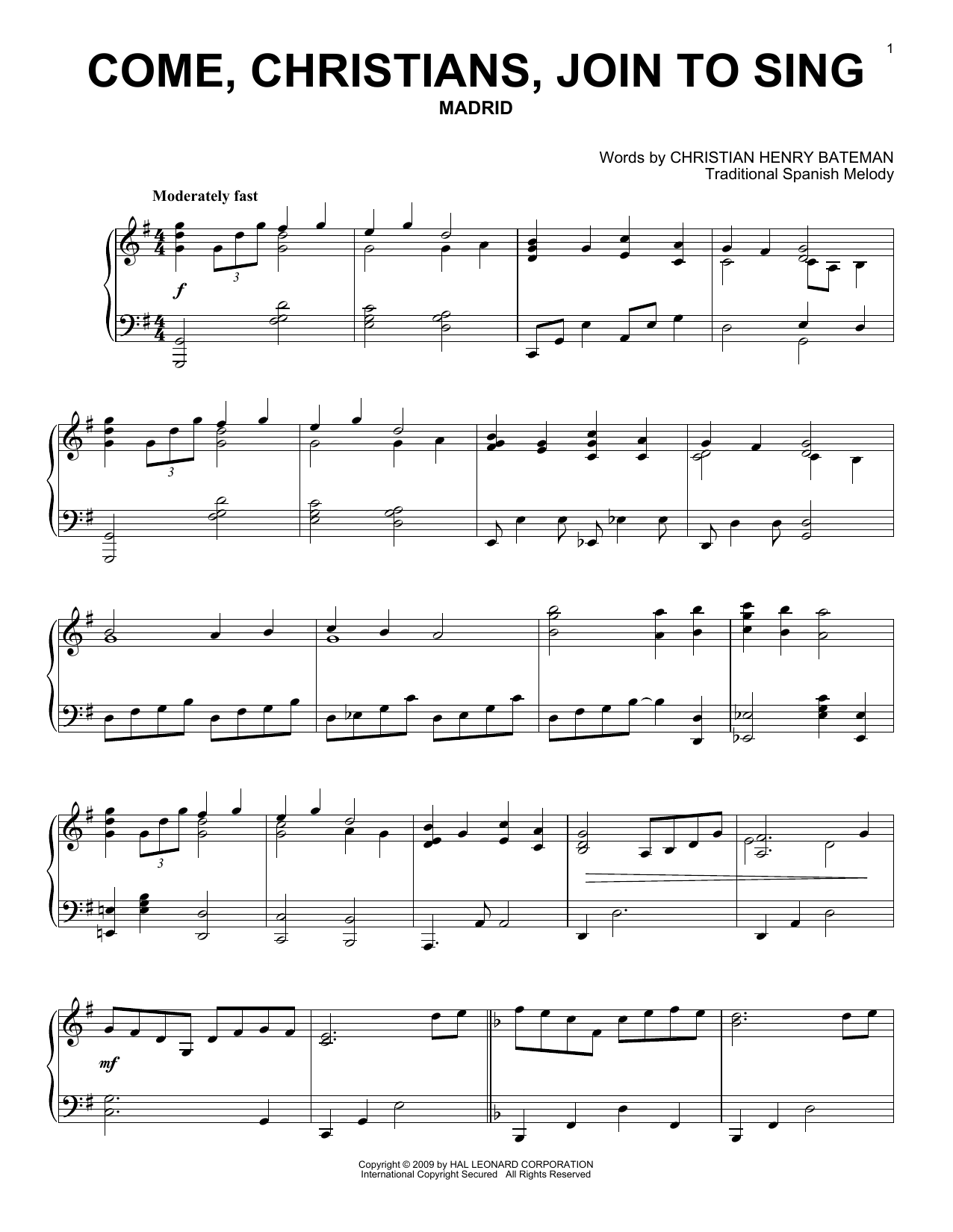 Download Christian Henry Bateman Come, Christians, Join To Sing Sheet Music