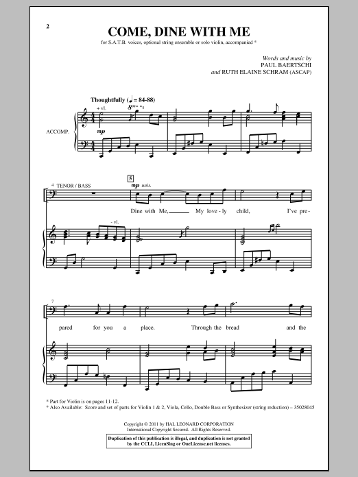 Download Paul Baertschi Come, Dine With Me Sheet Music