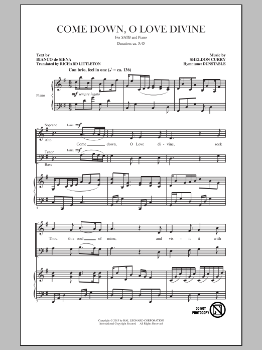 Download Traditional Hymn Come Down, O Love Divine (arr. Sheldon Sheet Music