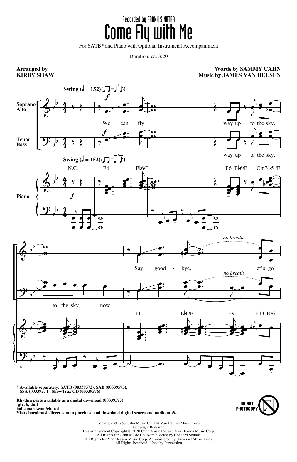 Download Frank Sinatra Come Fly With Me (arr. Kirby Shaw) Sheet Music