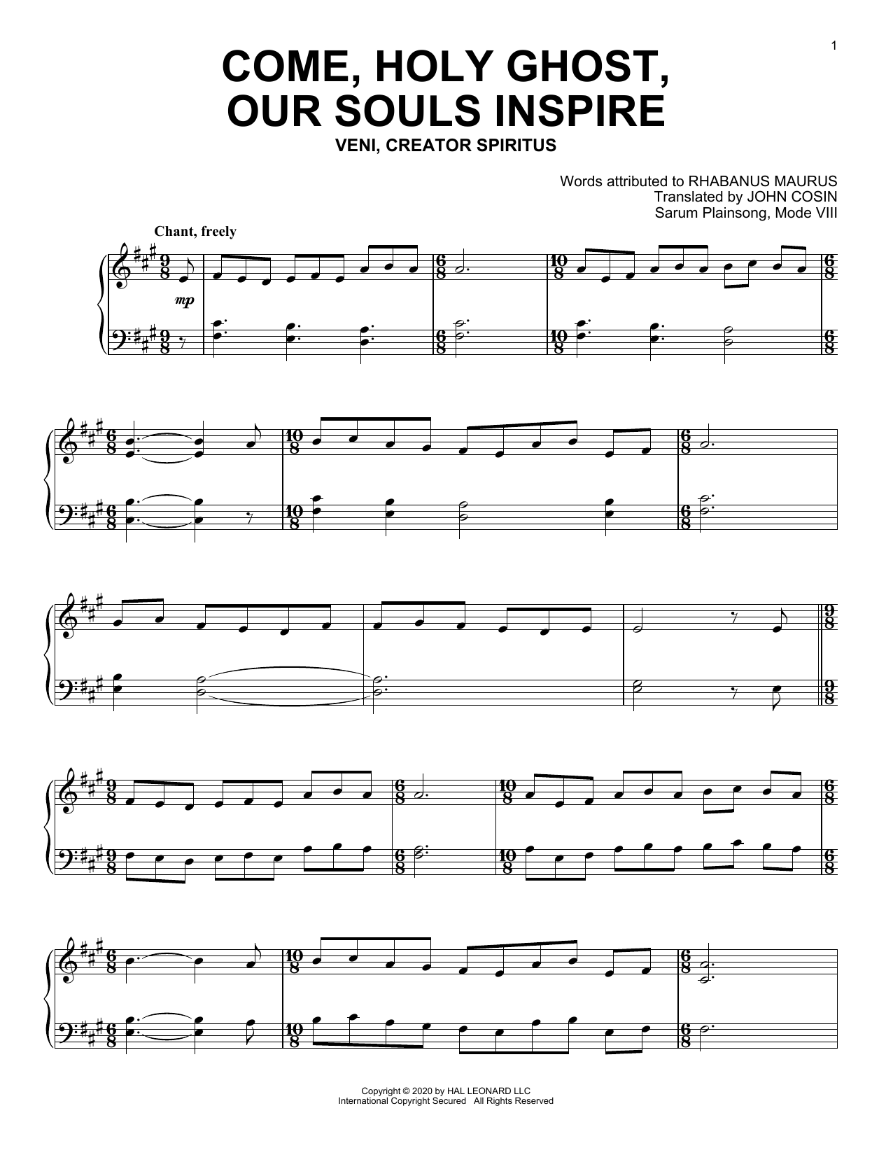 Download Sarum Plainsong Come, Holy Ghost, Our Souls Inspire Sheet Music
