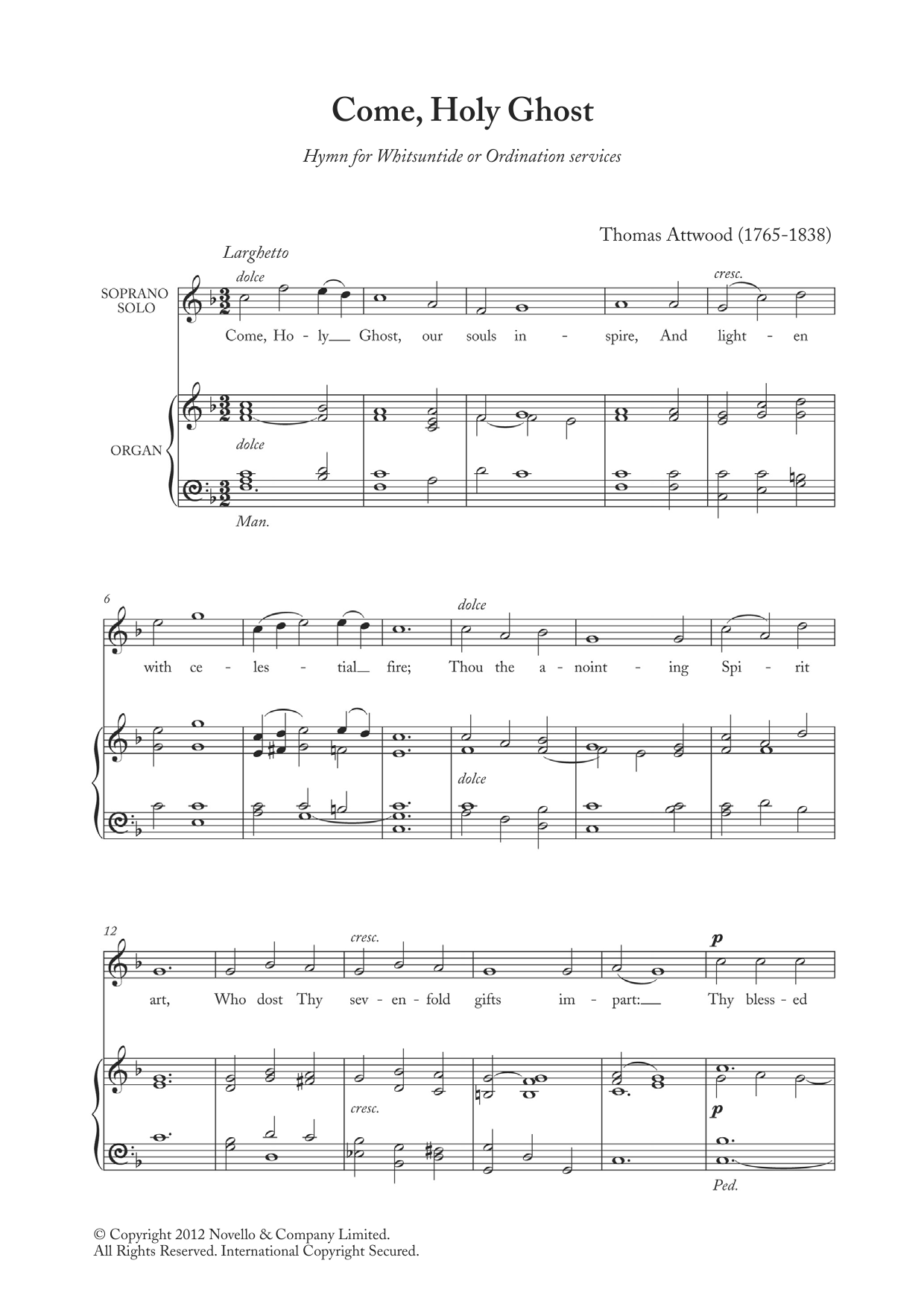 Download Thomas Attwood Come, Holy Ghost Sheet Music