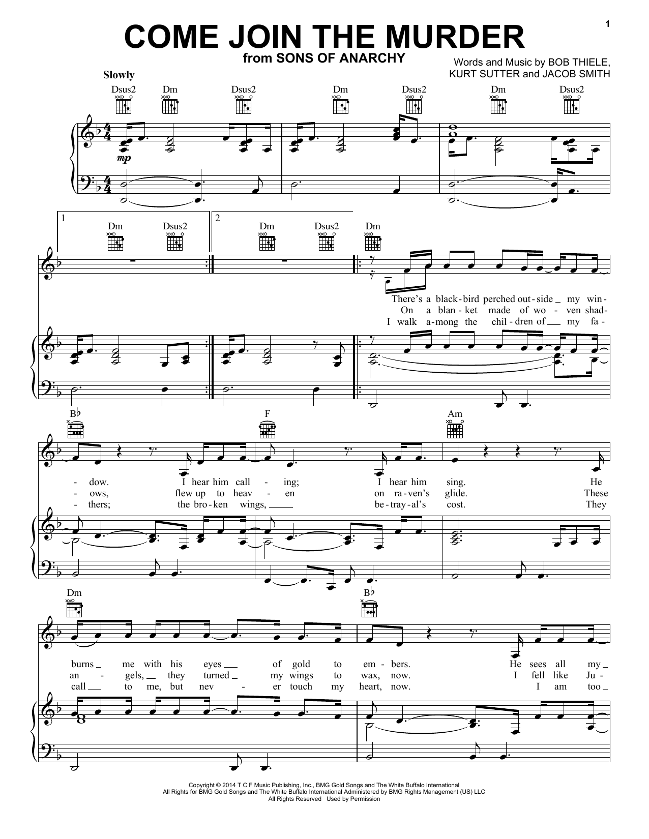 Download White Buffalo and The Forest Rangers Come Join The Murder Sheet Music