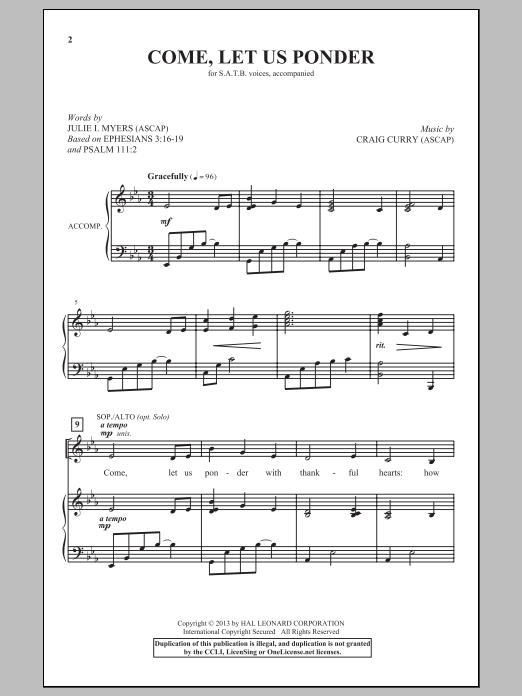Download Craig Curry Come, Let Us Ponder Sheet Music