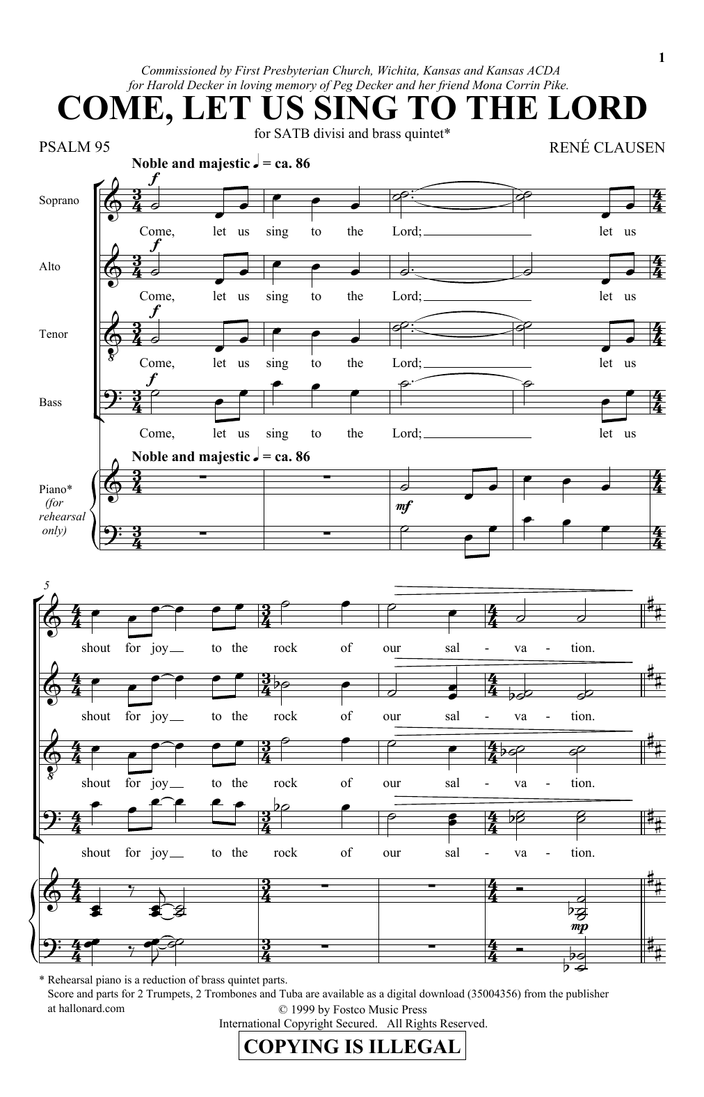 Download Rene Clausen Come, Let Us Sing To The Lord Sheet Music