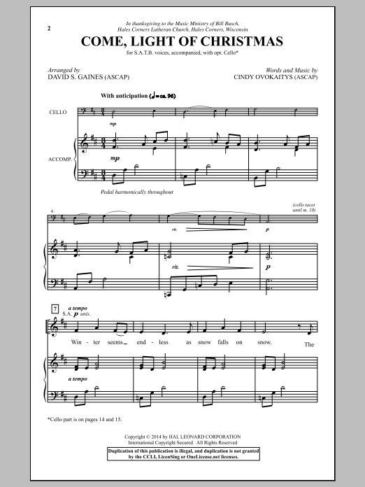 Download David Gaines Come, Light Of Christmas Sheet Music