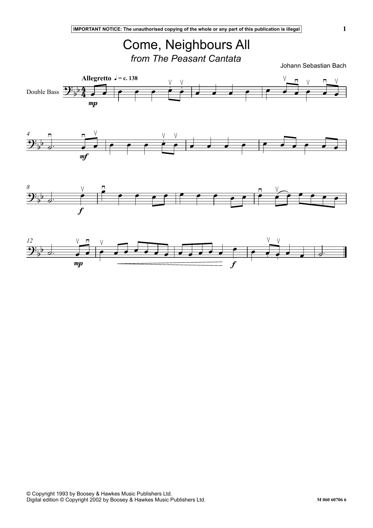 Download Johann Sebastian Bach Come, Neighbours All (from The Peasant Sheet Music