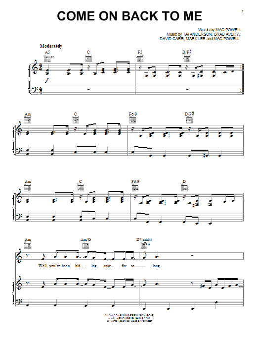 Download Third Day Come On Back To Me Sheet Music